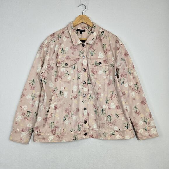 Lane Bryant Denim Jacket Sz 16 Pink Floral 100% Cotton Pockets Boho Cottagecore - Picture 15 of 15
